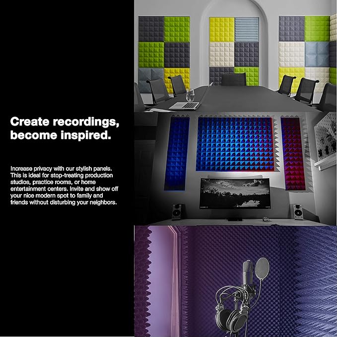 Sonic Acoustics 12 Pack Acoustic Foam Panels 7" X 7" X 12" Sound Absorbing Panel, Bass Trap Studio Foam, Corner Block Finish, Sound Panels Soundproof Sound Insulation Absorbing