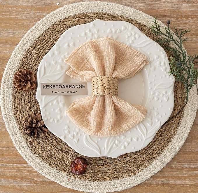 Cheesecloth Napkins 17x17 Inches Cloth Napkins Reusable Handmade for Lunch Dinner Wedding Baby Bridal Shower Party Rustic Boho Decorations Bulk Set of 10 Butter