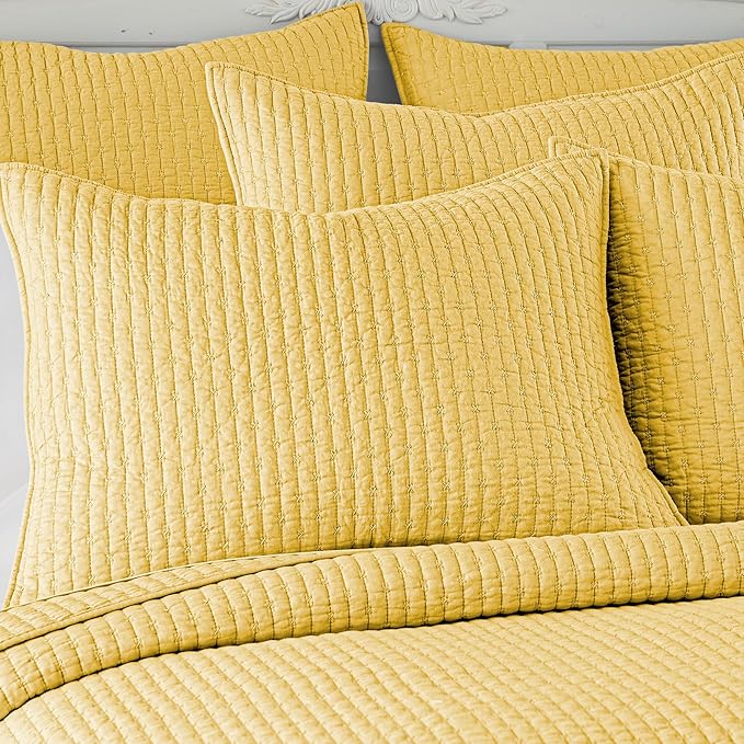 Levtex Home Cross Stitch Reversible King Bedspread Set (120x104in) with 2 Pillow Shams (36x20in) - Stitch Texture - Yellow - Cotton King Size Bedspread Set - Soft, Pre-Washed
