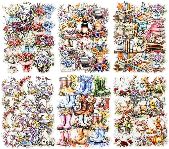 AuriicLeaf Twilight Garden PET Stickers – 120Pcs Retro Botanical & Animal Stickers, Waterproof for Scrapbooking, Journaling, Crafting & DIY Decor