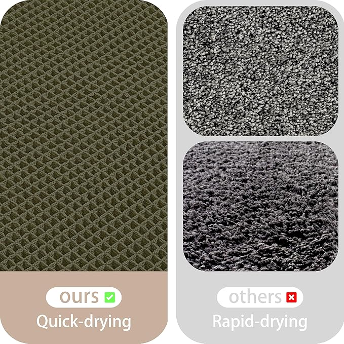 Waffle Bath Mat Non Slip, Boho Bathroom Rug, Super Absorbent Quick Dry Bathroom Mat, Soft Farmhouse Bath Rug with Tassels, Small Washable Shower Mats for Floor 24"x36", Olive Green