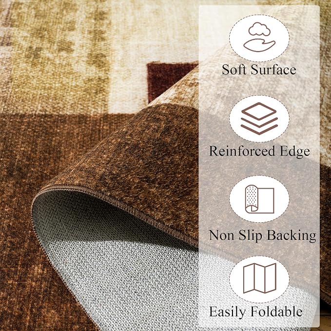Modern Geometric Patchwork Indoor Runner Rug for Living Room, Red 2.7'x 8' Rug Rockwood Collection Hardwood Floors Decor for Bedroom, Burgundy Throw Carpet for Office Entryway Dining Room
