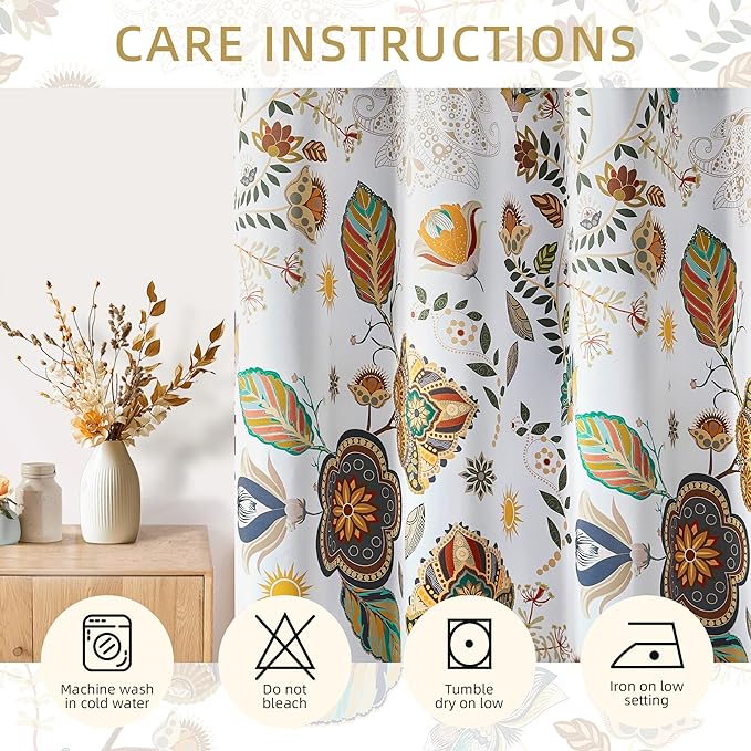 XiDi Vintage Floral Patterned Blackout Curtains 102 Inches Long 2 Panels for Bedroom Living Room Thermal Insulated Luxury Colorful Curtains Botanical Leaf Printed Design Grommet Drapes White 52x102