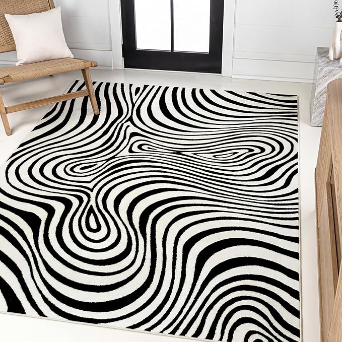 JONATHAN Y Maribo High-Low Abstract Striped Black/White 4x6 Area Rug Indoor, Non-Shedding, Stain Resistant for Bedroom, Living Room, Kitchen (SCN103F-4)