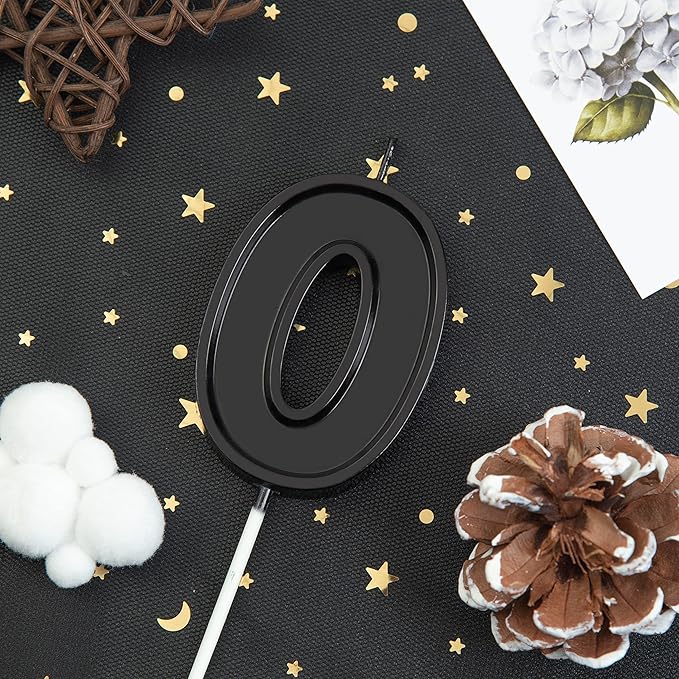 PHD CAKE 2.76 Inch Luxe Black 0 Number Birthday Candles, Black Number Candles, Cake Number Candles, Party Celebration