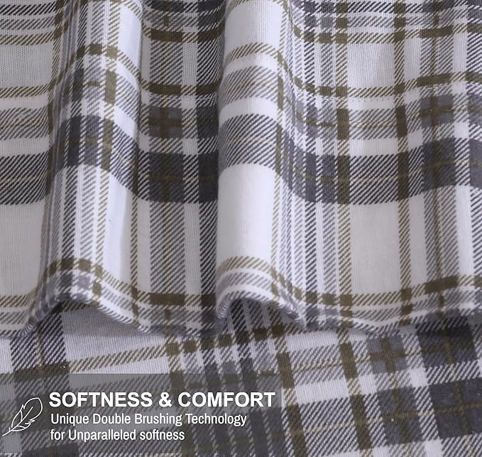 RUVANTI Flannel Sheets King Size - 100% Cotton Brushed King Size Sheets Set - Deep Pockets 16 Inches Bed Sheets - All Seasons Breathable & Extra Soft - Warm & Cozy, 4 Piece, Modest