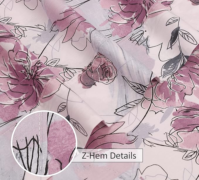Ruvanti 100% Cotton Bed Sheets, 4 Pcs Bed Sets, Lilac Floral Print Full Size Sheets Set, Soft, Breathable, Deep Pocket Sheets, Cooling Bedding Sheets Set Include 1 Flat, 1 Fitted Sheet, 2 Pillowcases.