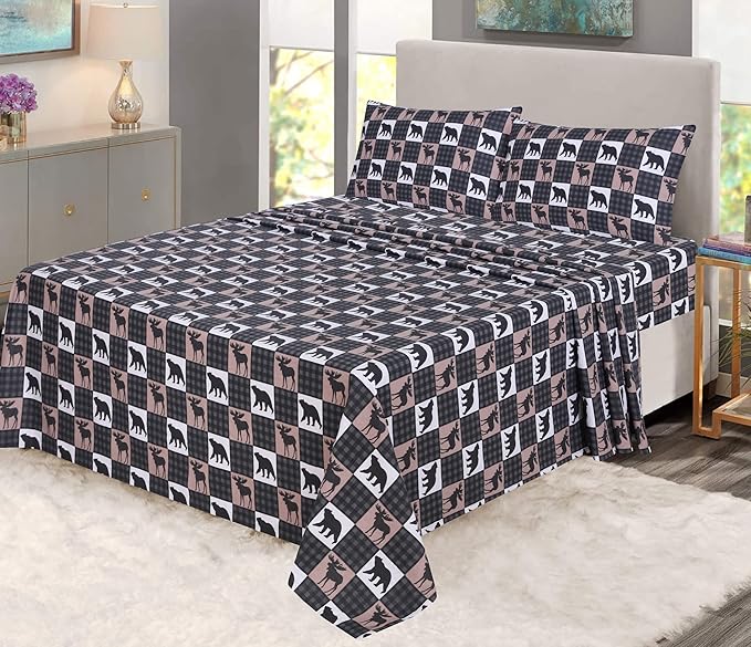 RUVANTI Flannel Sheets Queen Size - 100% Cotton Double Brushed Bed Sheets, Deep Pockets 16 Inches Queen Sheet Set, All Seasons Breathable & Extra Soft - Warm & Cozy, 4 Piece, Wilderness Plaid