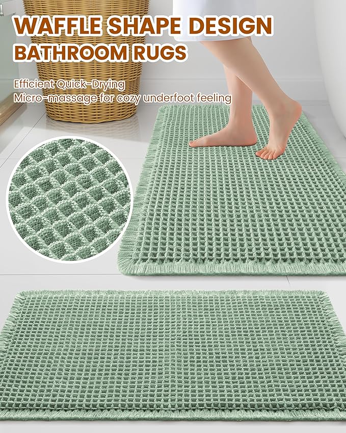 Smiry Waffle Bath Mat 60x24, Extra Soft Absorbent Bathroom Rugs, Non Slip Machine Washable Quick Dry Bath Rugs for Bathroom Floor, Tub, Shower, Home Decor Accessories, Sage Green