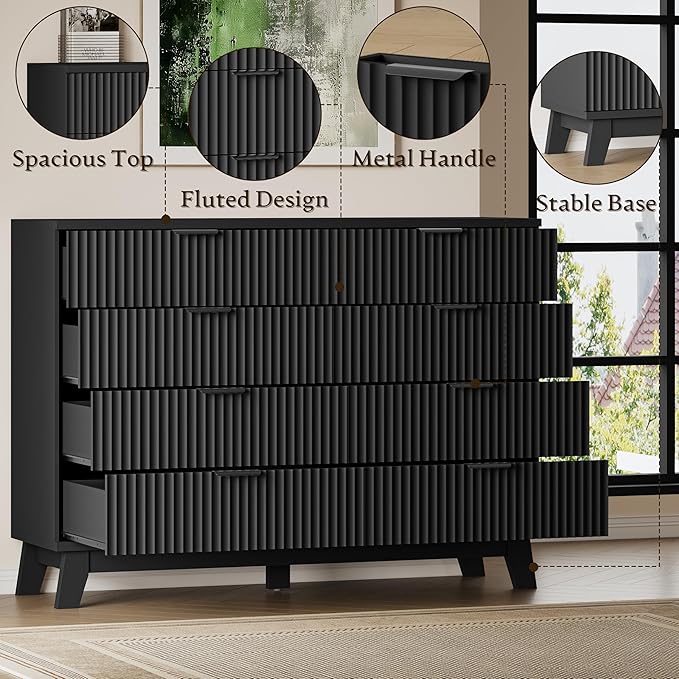 BORNOON 53" Tall Dresser for Bedroom, 8-Drawer Fluted Chest of Drawers, Modern Wood Highboy with Metal Slides and Handles, Anti-Tip Kit, Vertical Clothes Storage Organizer for Apartment, Closet