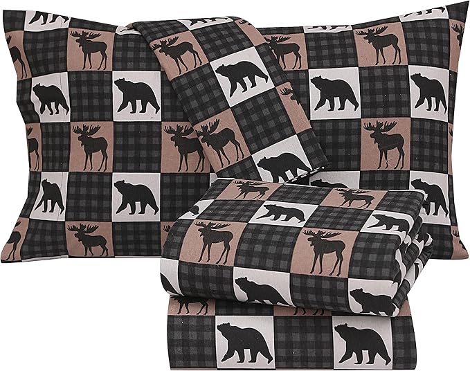 RUVANTI Flannel Sheets King Size - 100% Cotton Brushed King Size Sheets Set - Deep Pockets 16 Inches Bed Sheets - All Seasons Breathable & Extra Soft - Warm & Cozy, 4 Piece, Wilderness Plaid