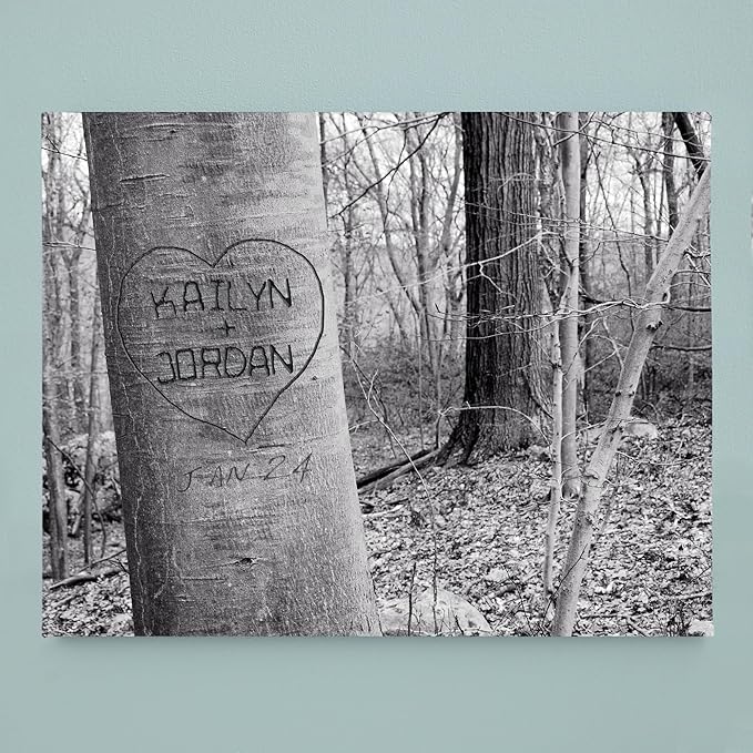 Let's Make Memories Personalized Canvas Wall Art For Couples - Engagement, Wedding, Newlyweds, Anniversary - Home Decor - Carved Heart B&W - Canvas - 16x20