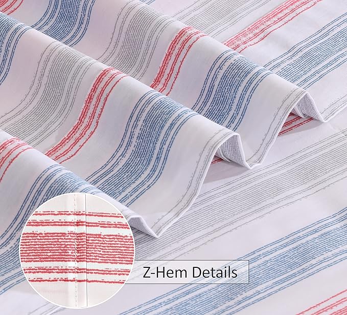 RUVANTI 100% Cotton Twin Sheets Set, 3 Pieces, Soft & Breathable Percale Weave Bedding, Deep Pocket 16", Hotel Standard, Crisp Cool Feel, Durable, Perfect Striped Bed Sheet, Times