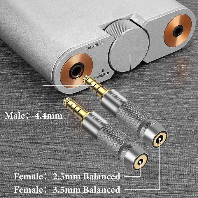 GEEKRIA 4.4mm Male to (1/8'') 3.5mm/2.5mm Balanced Female Headphones Adapter, Aluminum Alloy Conversion Audio Plug, Gold Plated (2 Pack)