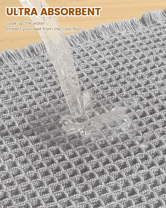 Smiry Waffle Bath Mat 72x24, Extra Soft Absorbent Bathroom Rugs, Non Slip Machine Washable Quick Dry Bath Rugs for Bathroom Floor, Tub, Shower, Home Decor Accessories, Light Grey