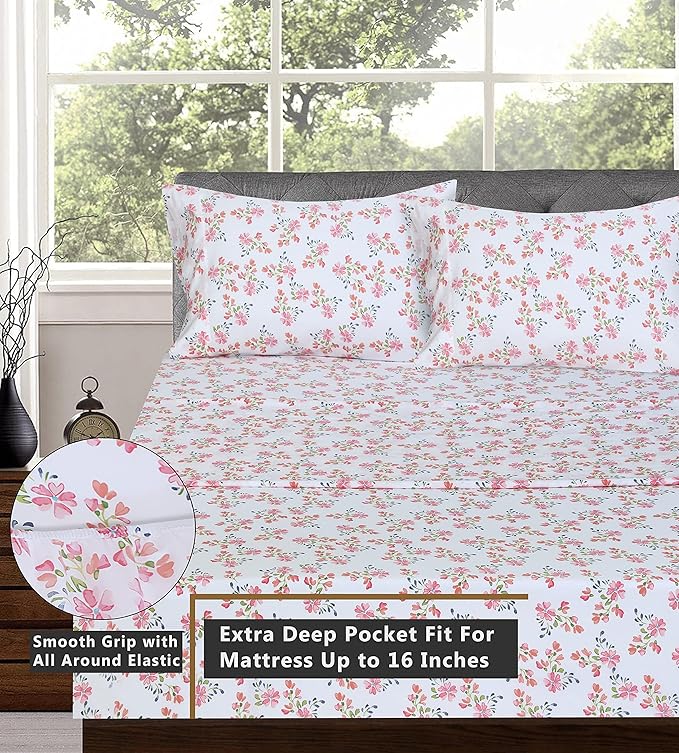 RUVANTI 100% Cotton Twin XL Sheet Sets, 3 Pieces, Soft & Breathable Percale Weave Bedding, Deep Pocket 16", Hotel Standard, Crisp Cool Feel, Durable, Perfect Size Floral Sheets, Bloomex