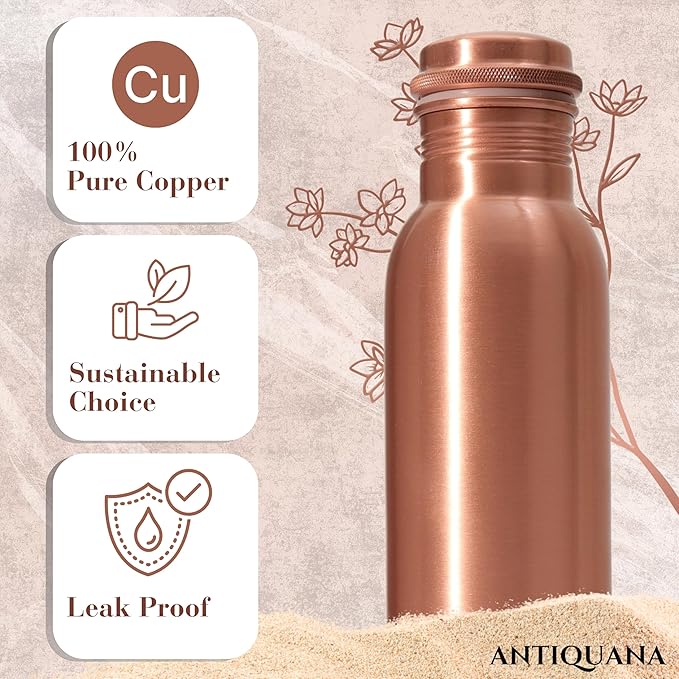 34 Oz Pure Copper Water Bottle – Leak-Proof Hammered Design with Tumbler, Carrying Bag & Smooth Finish Decorative – Copper Water Bottle
