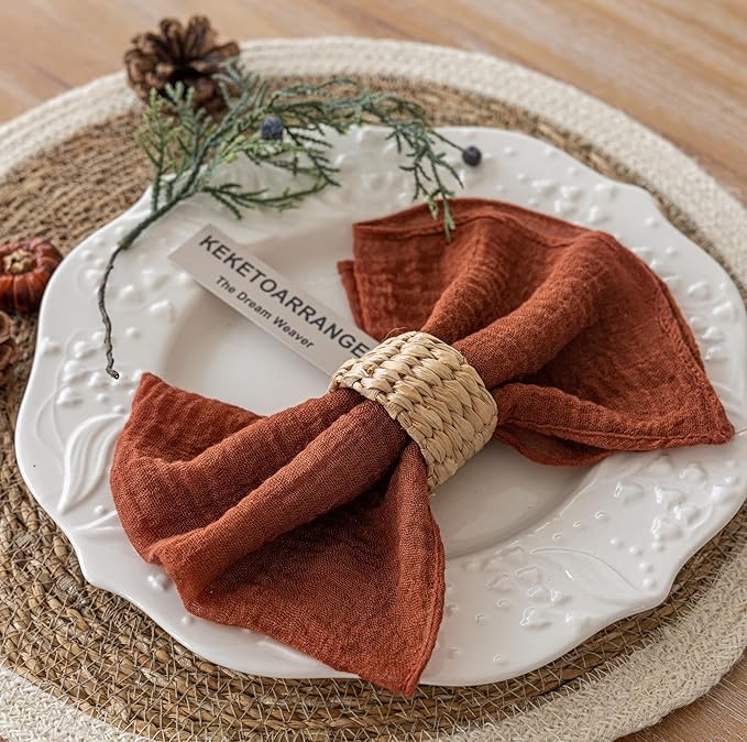 Cheesecloth Napkins 17x17 Inches Cloth Napkins Reusable Handmade Washable for Lunch Dinner Wedding Baby Shower Bridal Shower Party Rustic Boho Decorations Bulk Set of 6 Terracotta