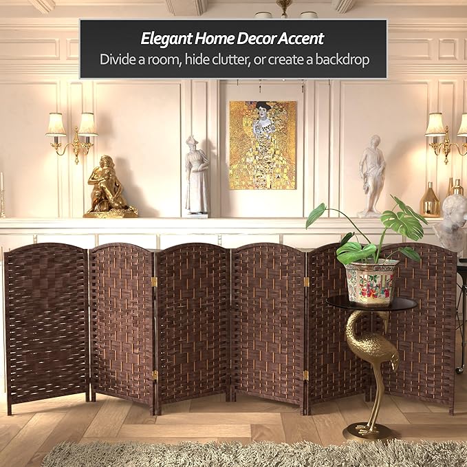 Red Lantern 3 ft. Short Diamond Weave Fiber Folding Screen - Dark Mocha - 6 Panel