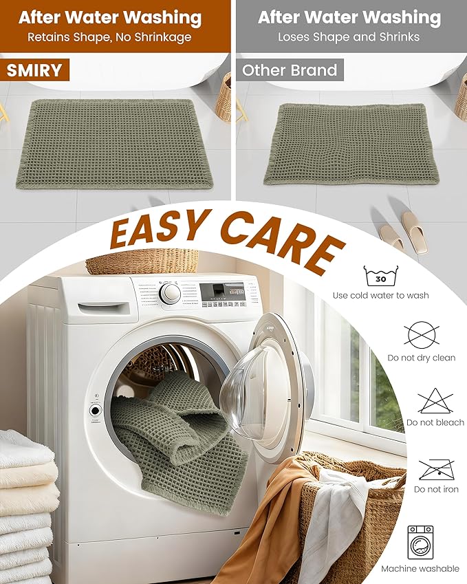 Smiry Waffle Bath Mat 72x24, Extra Soft Absorbent Bathroom Rugs, Non Slip Machine Washable Quick Dry Bath Rugs for Bathroom Floor, Tub, Shower, Home Decor Accessories, Green