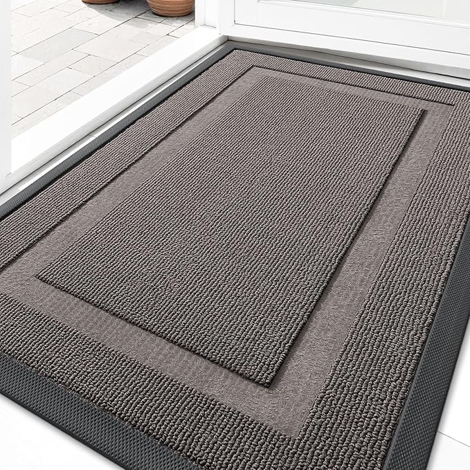OLANLY Front Door Mat Indoor Outdoor Entrance, Waterproof All-Season, All-Weather Doormat, Sturdy Natural Rubber, Low Profile, Easy Clean Patio Porch Entryway Mat, 47x17, Taupe