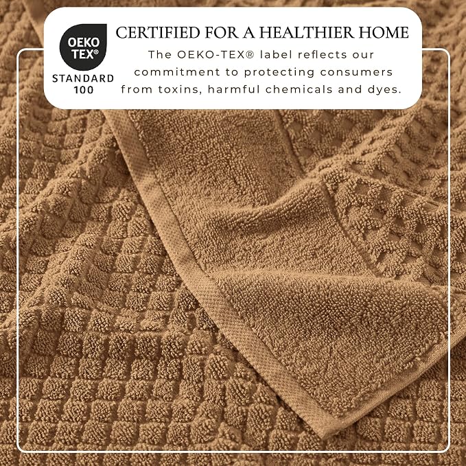 Great Bay Home Bath Towels - 100% Cotton 6 Piece Towel Set - Diamond Waffle Weave - Absorbent, Durable, Quick-Dry Towels for Bathroom (Mocha)