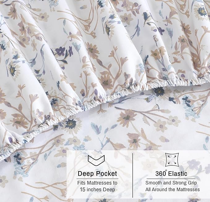RUVANTI 100% Organic Cotton Sheets Full Size, Percale Weave, GOTS Certified, 4-Piece Set, Deep Pocket 15", Crisp & Breathable, Soft Durable Bedding, Sábanas Algodón Orgánico – Tranquil