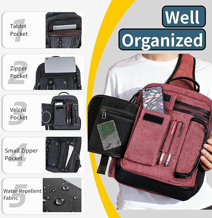 Schkleier Messenger Bag for Men Canvas Sling Bag Crossbody Backpack Laptop Shoulder Bag Hiking Daypacks Casual Tactical