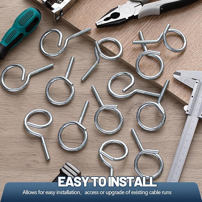 Yaocom 200 Pcs 1/4"-20 Machine Threaded Bridle Rings 1-1/4" Diameter Heavy Duty Bridle Wiring Rings Cable Hangers for Low Voltage Cable Pipe Management