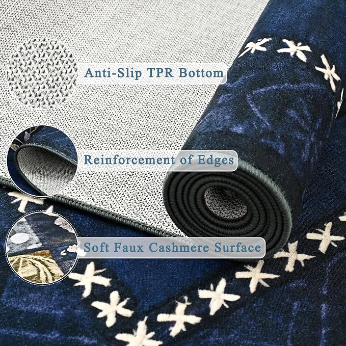 Tepook 6x9 Area Rugs for Living Room, Modern Large Geometric Rug for Bedroom, Washable Patchwork Rug Indoor Non Slip Throw Carpets for Dining Room Office Farmhouse Home Decor, Navy Blue