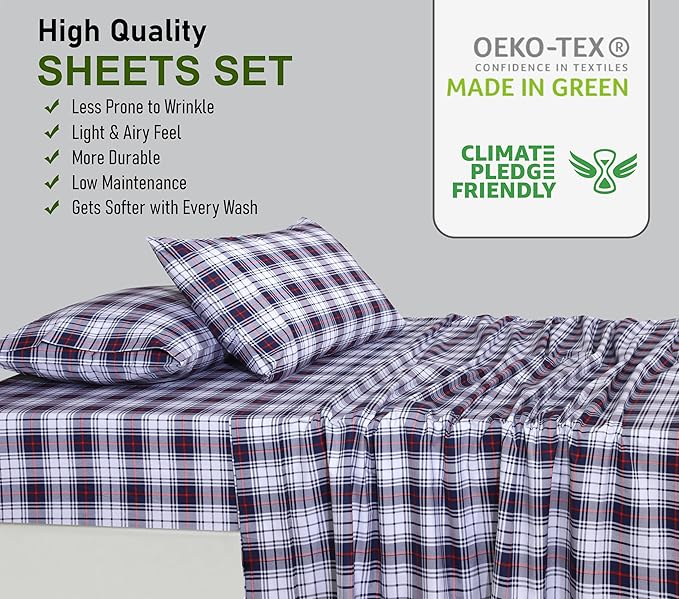 RUVANTI 100% Cotton King Size Sheets Set, 4 Pieces, Soft & Breathable Percale Weave Bedding, Deep Pocket 16", Hotel Standard, Crisp Cool Feel, Durable, Perfect Floral Bed Sheet, Prussian