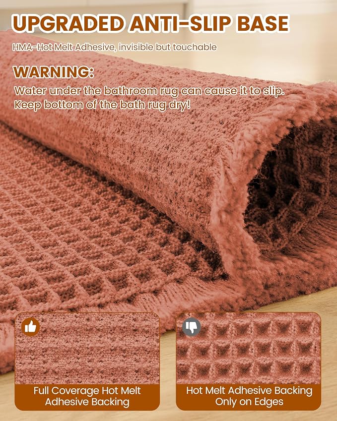Smiry Waffle Bath Mat 47x24, Extra Soft Absorbent Bathroom Rugs, Non Slip Machine Washable Quick Dry Bath Rugs for Bathroom Floor, Tub, Shower, Home Decor Accessories, Orange
