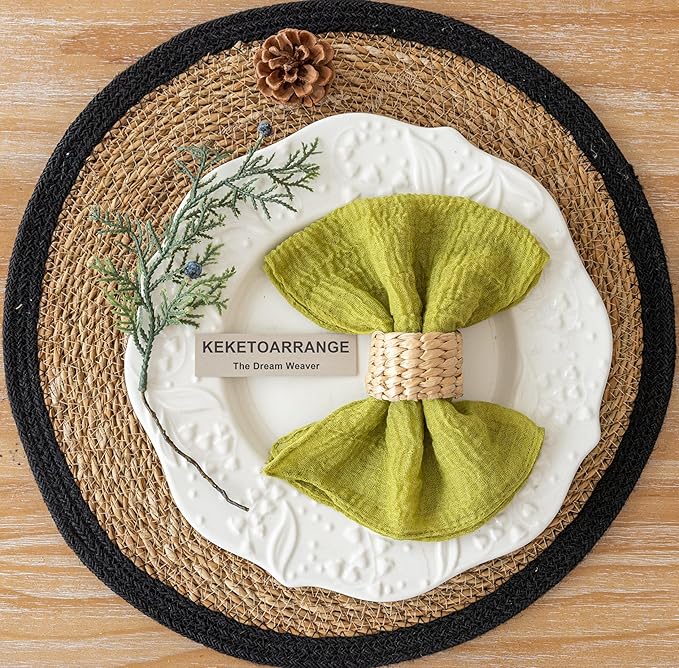 Cheesecloth Napkins 17x17 Inches Cloth Napkins Handmade for Lunch Dinner Wedding Baby Shower Bridal Shower Party Rustic Boho Decorations Bulk Set of 6 Moss Green