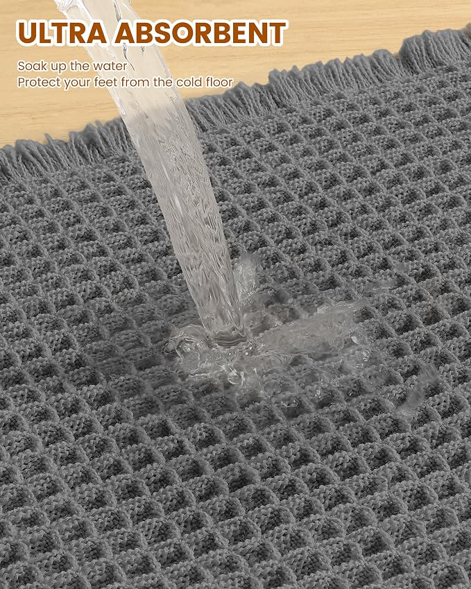 Smiry Waffle Bath Mat 30x20, Extra Soft Absorbent Bathroom Rugs, Non Slip Machine Washable Quick Dry Bath Rugs for Bathroom Floor, Tub, Shower, Home Decor Accessories, Dark Grey