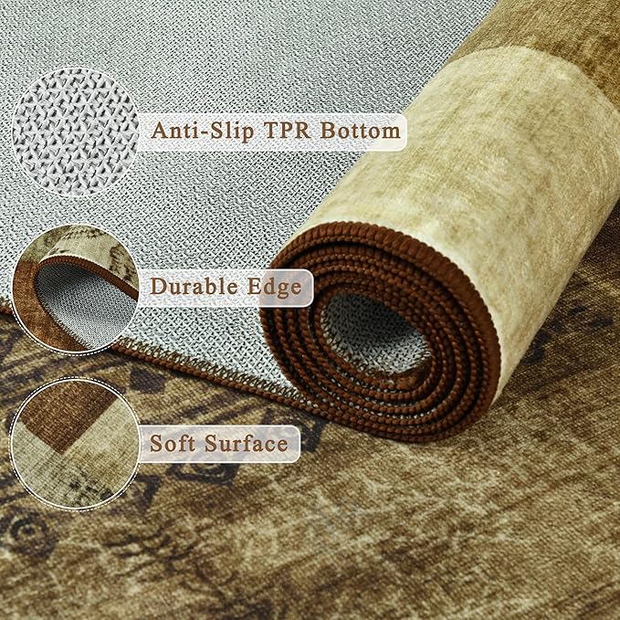 Tepook Modern Area Rugs for Living Room, 9x12 Washable Large Rug for Bedroom, Geometric Patchwork Rugs Indoor Non-Slip Throw Carpets for Dining Room Office Farmhouse Home Decor, Brown