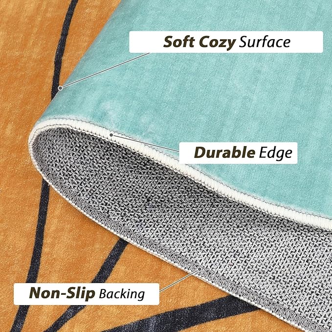 Boho Irregular Area Rug Green Grey Brown Modern Abstract Organic Shaped Unique Designer Rug for Bedroom Nursery Living Room Washable Large Rugs Funky Playroom Classroom Non Shedding Thick Carpet 7x10