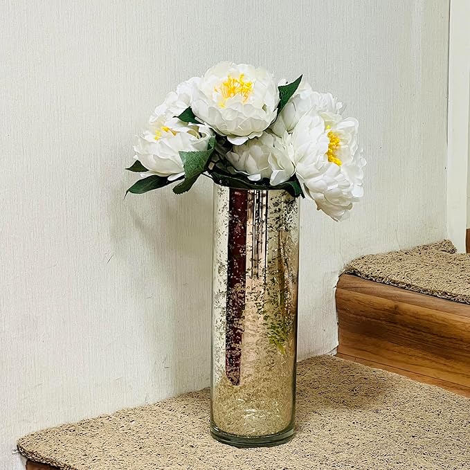 Hosley Silver Mercury Glass Vase Set of 2 Pcs, Large Glass Vases for Flowers, Vases in Bulk, Vintage for Centerpieces, Ideal for Home Décor, Livingroom, Office, Spa