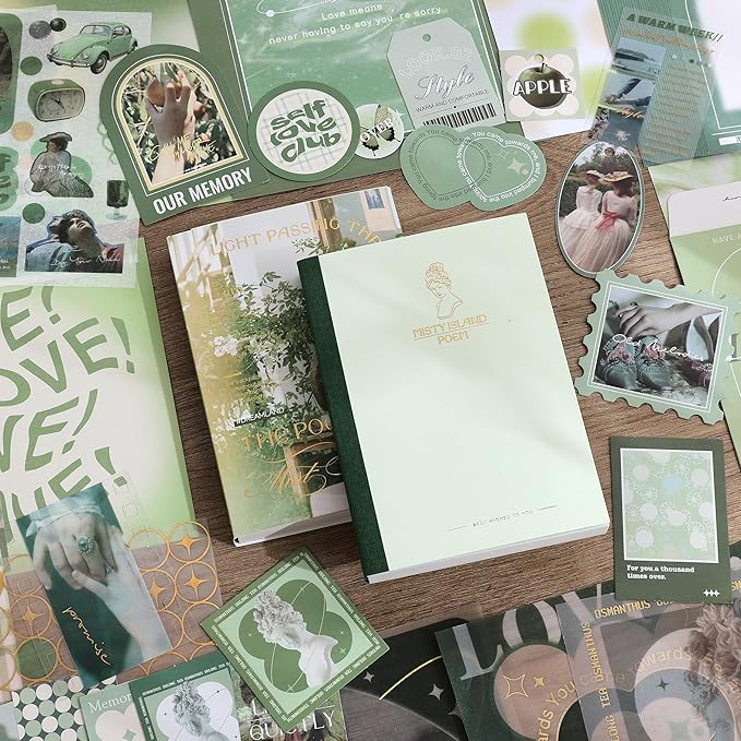 emmoolife Scrapbooking Supplies Kit, Vintage Aesthetic Scrapbook Kit for Bullet Junk Journal, Stationery, A6 Grid Notebook, DIY Journaling Supplies, Birthday Craft Gift for Teen Girl Women