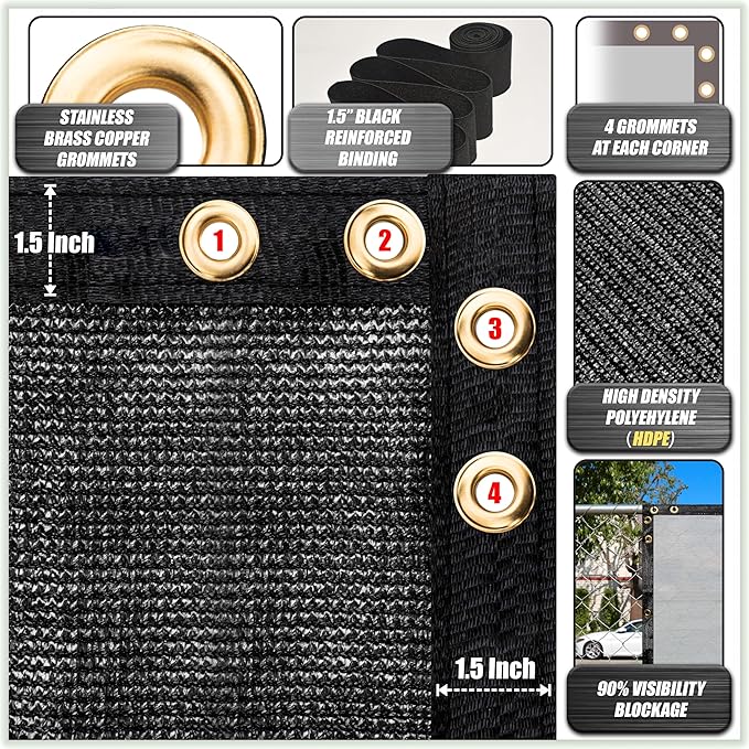 ColourTree Customized Size 6' Black and White Fence Screen Privacy Screen Heavy Duty Cable Zip Ties Included