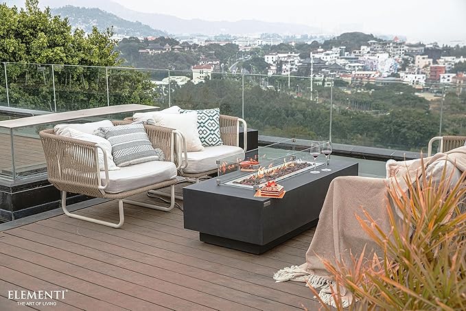 Elementi | Bundle Granville Gas Fire Pit Cast Concrete 60" Rectangular Fire Table, Outdoor Fire Pit Electronic Ignition | Canvas Cover, Lava Rock Included | Dark Gray (Propane Gas)