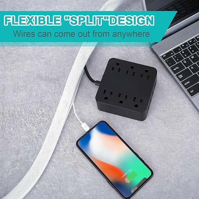 6.6ft - 1 inch Grey Cable Sleeve, Cable Organizer for Desk PC TV Computer, Wire Protector Cable Wrap Cover, Cord Management for Home Office