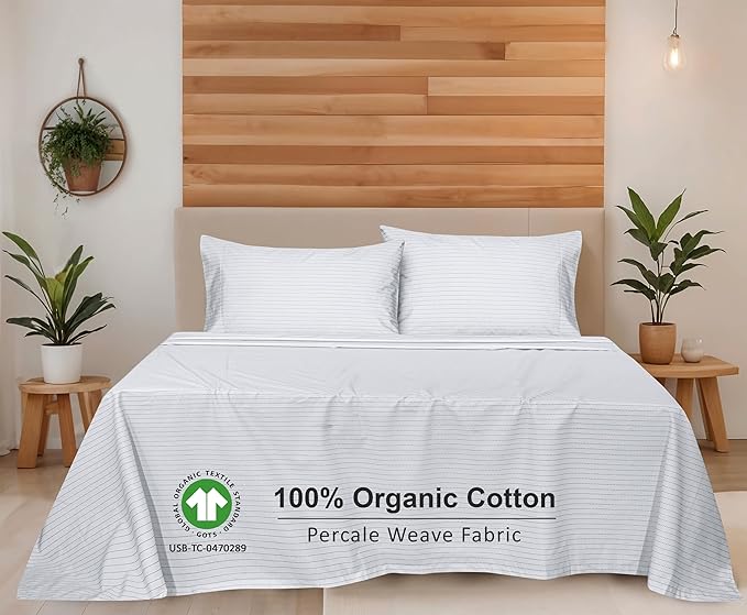 RUVANTI 100% Organic Cotton Sheets Split King, Percale Weave, GOTS Certified, 5-Piece Set, Deep Pocket 15", Crisp & Breathable, Soft Durable Bedding, Sábanas Algodón Orgánico – Construction Line