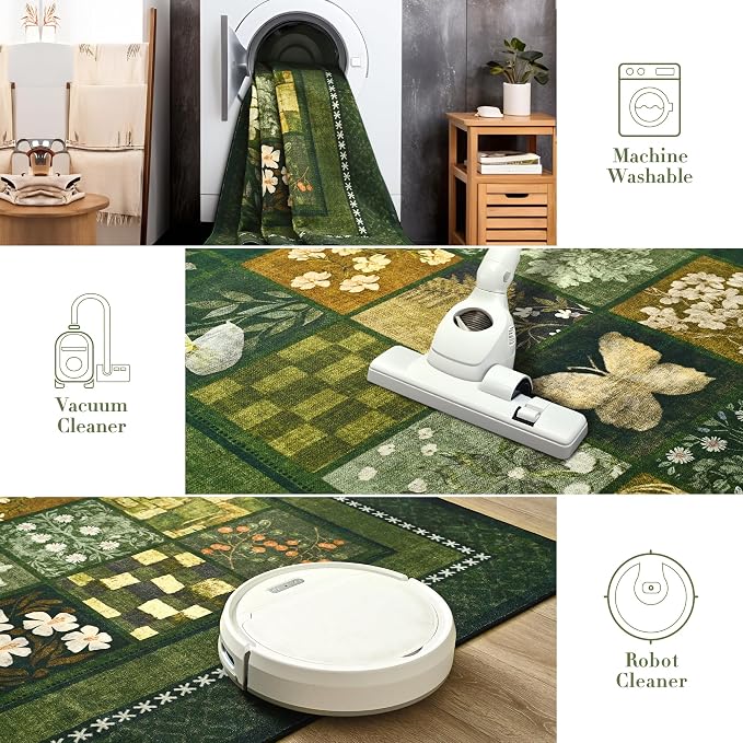 Tepook 5x7 Area Rugs for Living Room, Modern Large Geometric Rug for Bedroom, Washable Patchwork Rug Indoor Non Slip Throw Carpets for Dining Room Office Farmhouse Home Decor, Dark Green