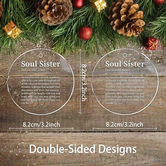 Best Friend Christmas Ornament for Soul Sisters,Soul Sister Friendship Gifts for Women Sisters Best Friends Bestie BBF,Acrylic Friendship Coworker Ornament Gift for Christmas Decoration Birthday Ideas
