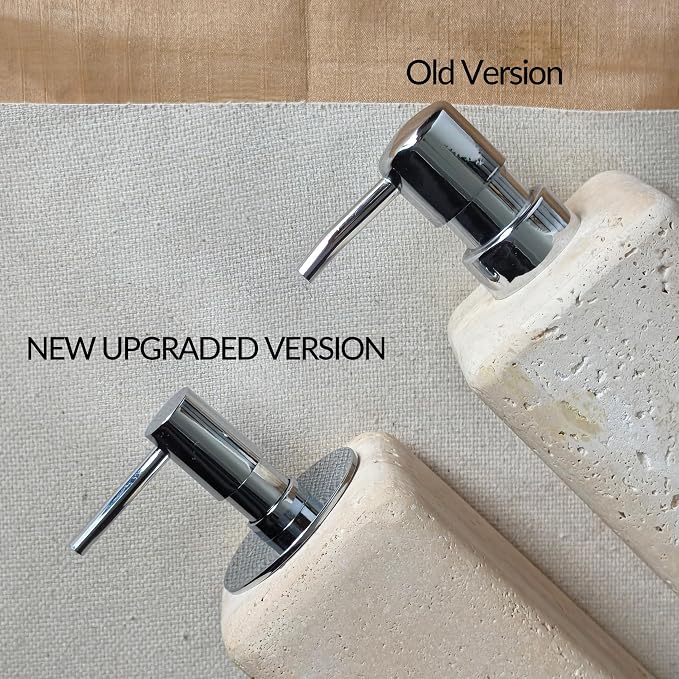 Travertine Soap Dispenser Bathroom Accessories, Natural Organic Premium Square Stone Lotion Dispenser with Metal Pump, Elegant Kitchen Hand Lotion Jar Soap Pump for Laundry Room Home Decor (Natural)
