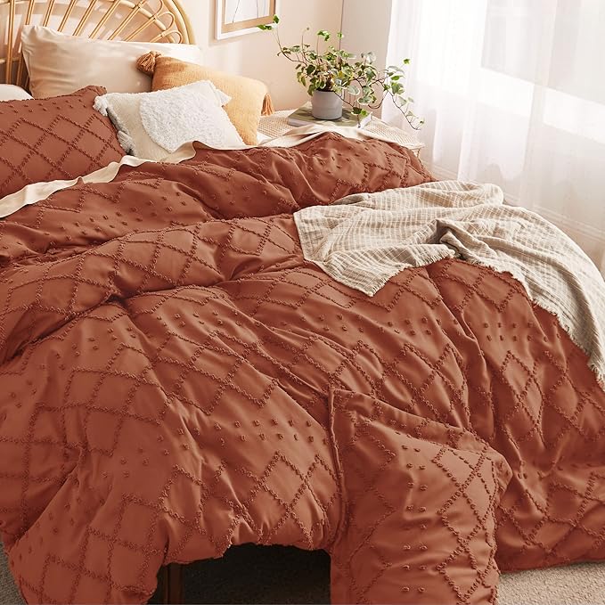 Bedsure Boho Duvet Cover Queen Size - Terracotta Breathable & Soft Boho Bedding, Machine Washable Comforter Cover for All Seasons, Includes 1 Duvet Cover 90"x90" with 2 Pillow Shams & Zipper Closure