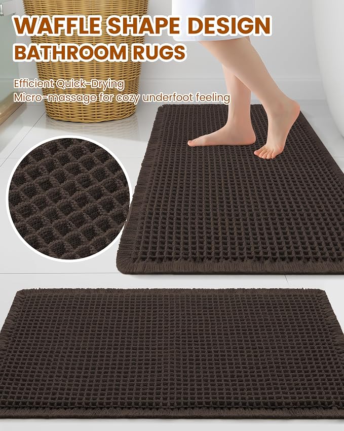 Smiry Waffle Bath Mat 24x16, Extra Soft Absorbent Bathroom Rugs, Non Slip Machine Washable Quick Dry Bath Rugs for Bathroom Floor, Tub, Shower, Home Decor Accessories, Chocolate
