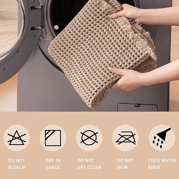 Waffle Bath Mat Non Slip, Boho Runner Rug, Super Absorbent Quick Dry Long Bath Runner Bathroom, Soft Farmhouse Bath Rug with Tassels, Washable Shower Mats for Floor 24"x48", Tassels Brown