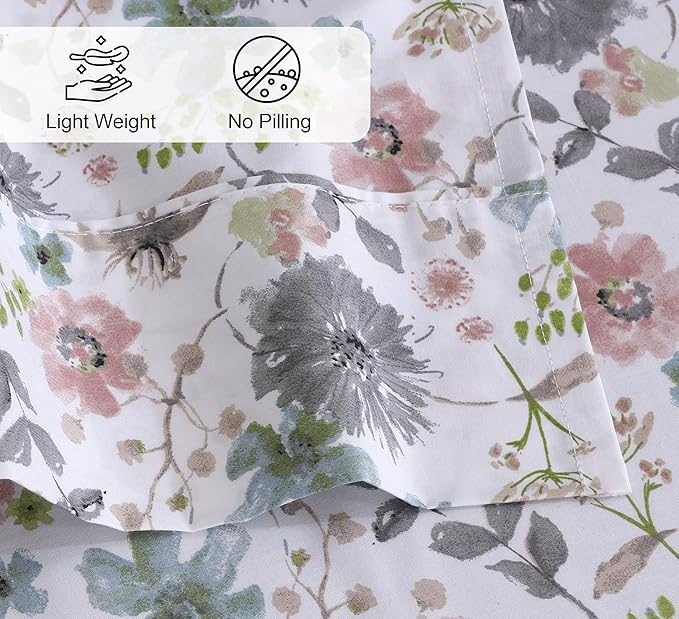 RUVANTI 100% Cotton Full Size Bed Sheets, 4 Pieces, Soft & Breathable Percale Weave Bedding, Deep Pocket 16", Hotel Standard, Crisp Cool Feel, Durable, Perfect Sheet Set Floral, Dandelion Field