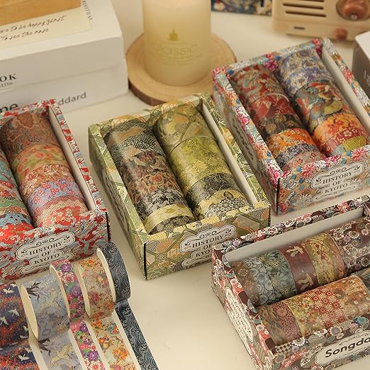 Songdao 12 Rolls Kyoto Charm Washi Tape Set Japanese Arts Adhesive Tapes Geometric Garden Decorative Masking Tape Sets for Craft, Kids, Scrapbook, DIY, Gift Wrapping (Incense & Fireworks)